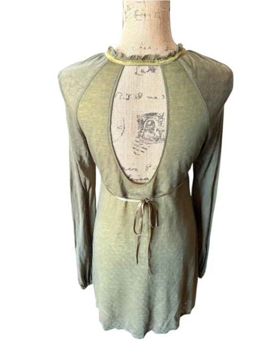 Free People Olive Green Long Sleeve Dress Size L (16” PTP) - Picture 6 of 8